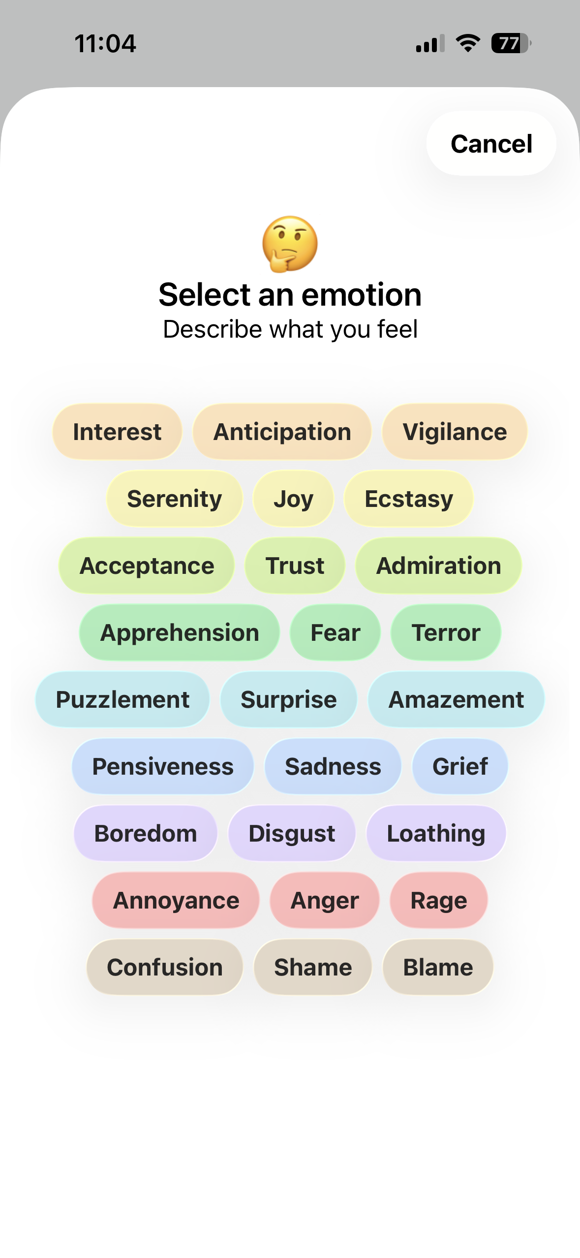 Emotion selection screen